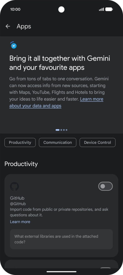 Press the indicator next to the required extension to turn on the function.