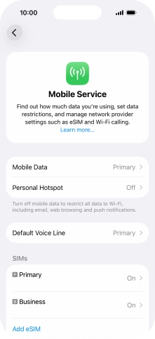 Press the required eSIM below 