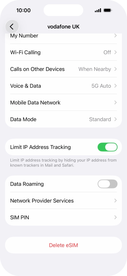 Press Delete eSIM and follow the instructions on the screen to delete your eSIM.