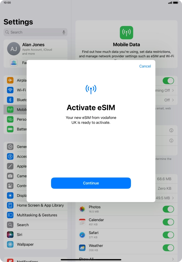 Apple IPad 10th Generation Activate ESIM Vodafone UK Apple IPad 10th Generation Activate ESIM Vodafone UK