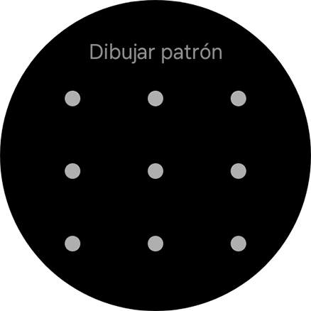 Arrastra el dedo sobre la pantalla para unir por lo menos cuatro puntos y sigue las indicaciones de la pantalla para crear un patrón como código de seguridad.