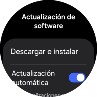 Pulsa Descargar e instalar. Si hay una versión de software nueva disponible, aparecerá ahora en la pantalla. Sigue las indicaciones de la pantalla para actualizar el software del smartwatch.