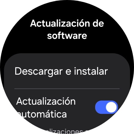 Pulsa Descargar e instalar. Si hay una versión de software nueva disponible, aparecerá ahora en la pantalla. Sigue las indicaciones de la pantalla para actualizar el software del smartwatch.