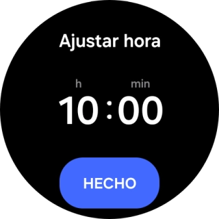 Desliza el dedo hacia arriba o hacia abajo por la pantalla para poner el reloj en hora.