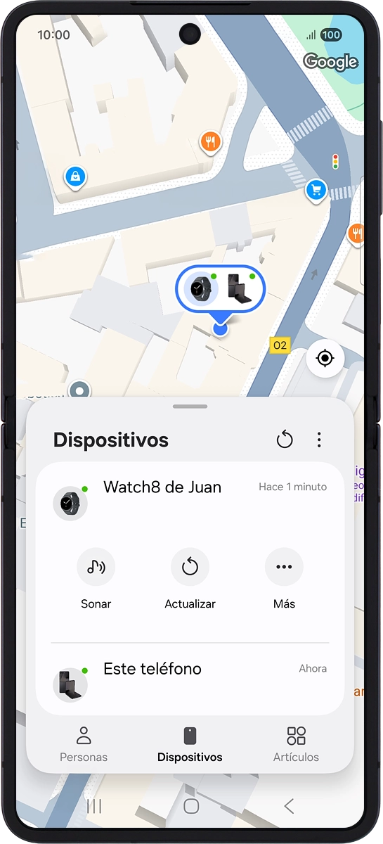 La última posición del smartwatch se muestra en el mapa.