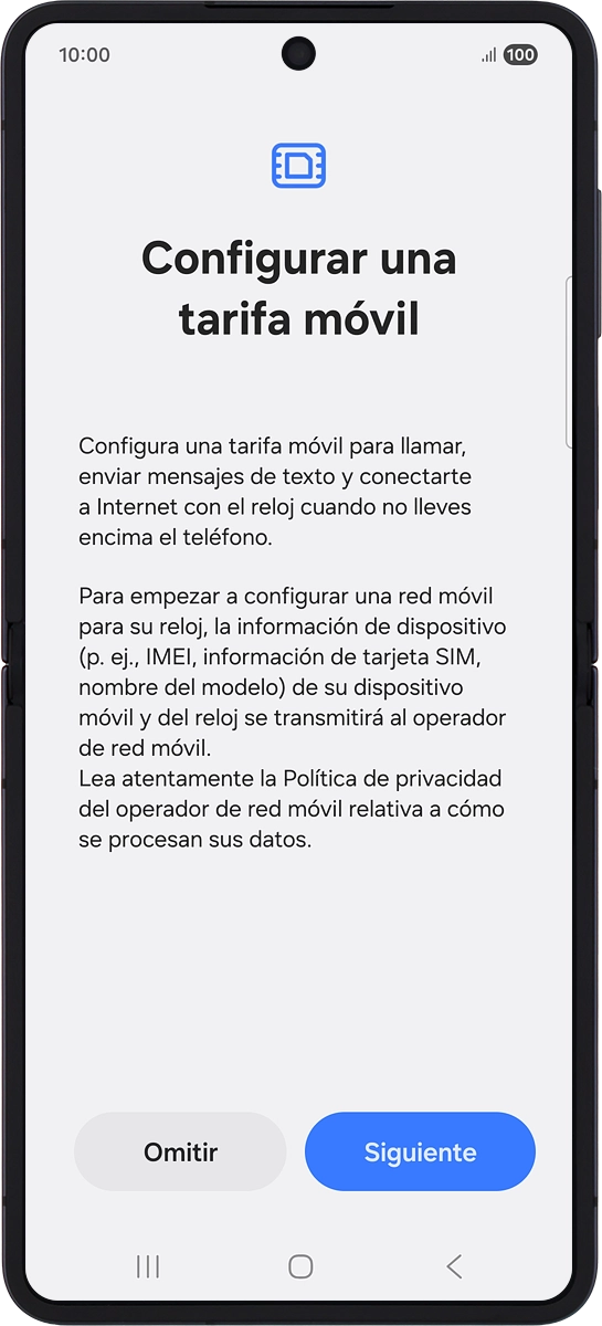En el teléfono: Pulsa Siguiente y sigue las indicaciones de la pantalla para configurar los datos móviles.