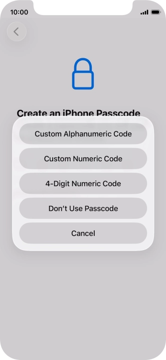 Follow the instructions on the screen to turn on use of phone lock code or press Don't Use Passcode.
