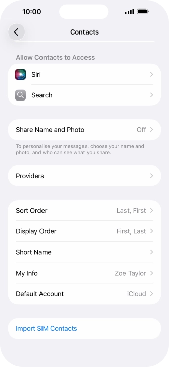 Press Import SIM Contacts.