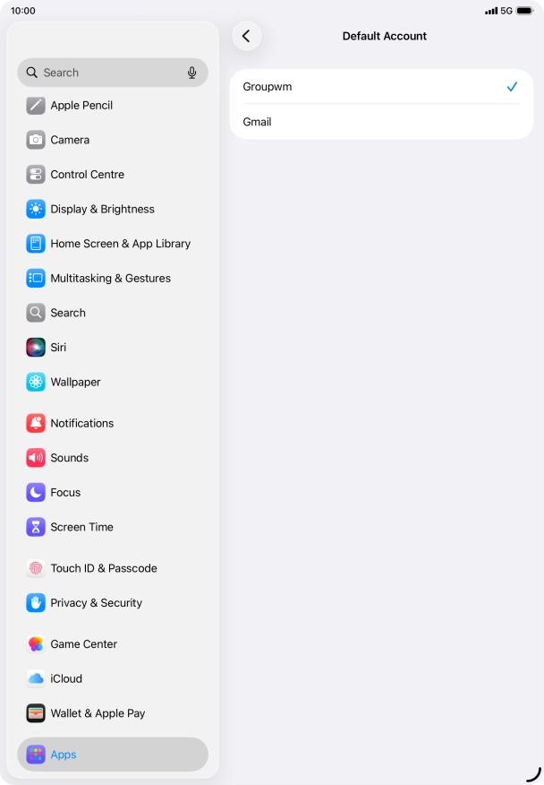Press the required email account to select the email account as your default account.