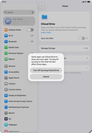 If you turn off the function, press Turn Off Syncing iCloud Drive.