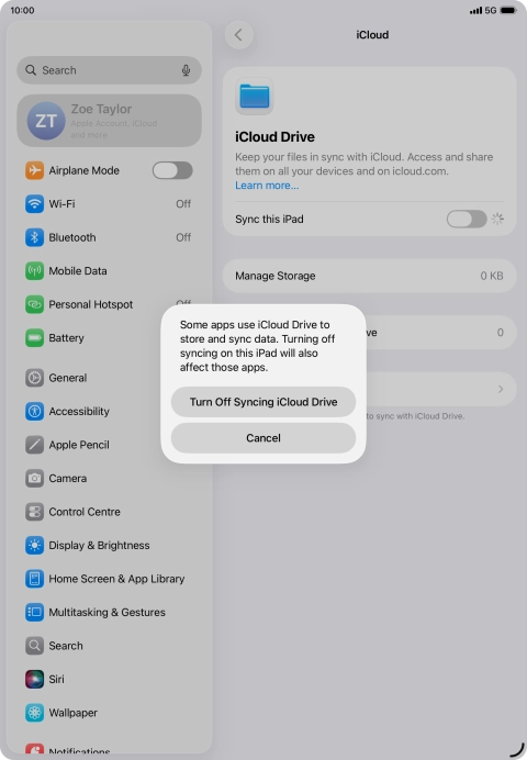 If you turn off the function, press Turn Off Syncing iCloud Drive.