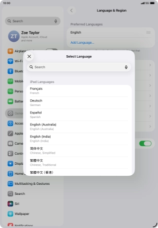 Press the required language.