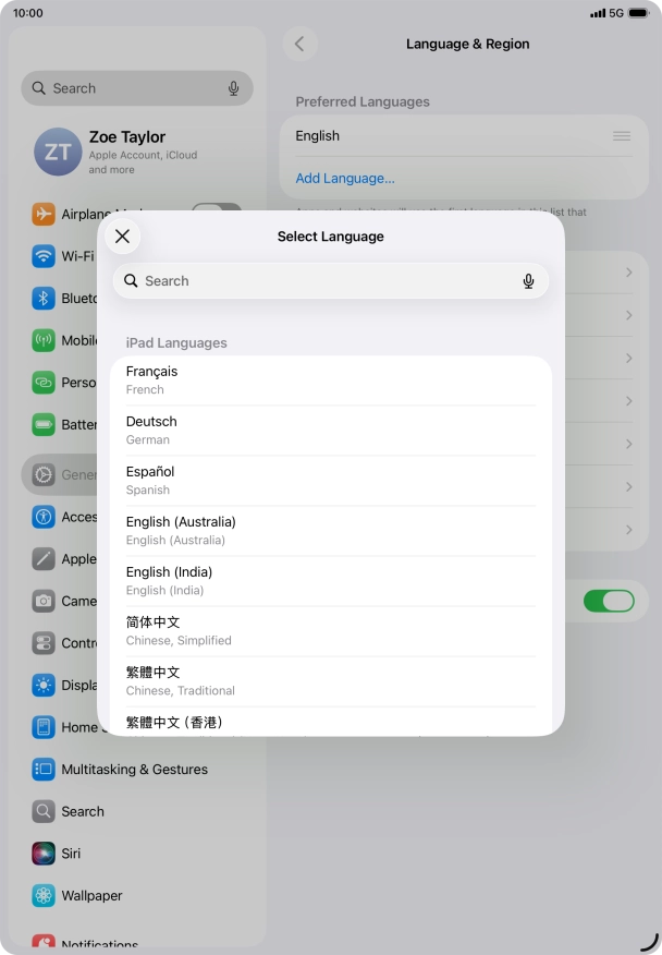 Press the required language.