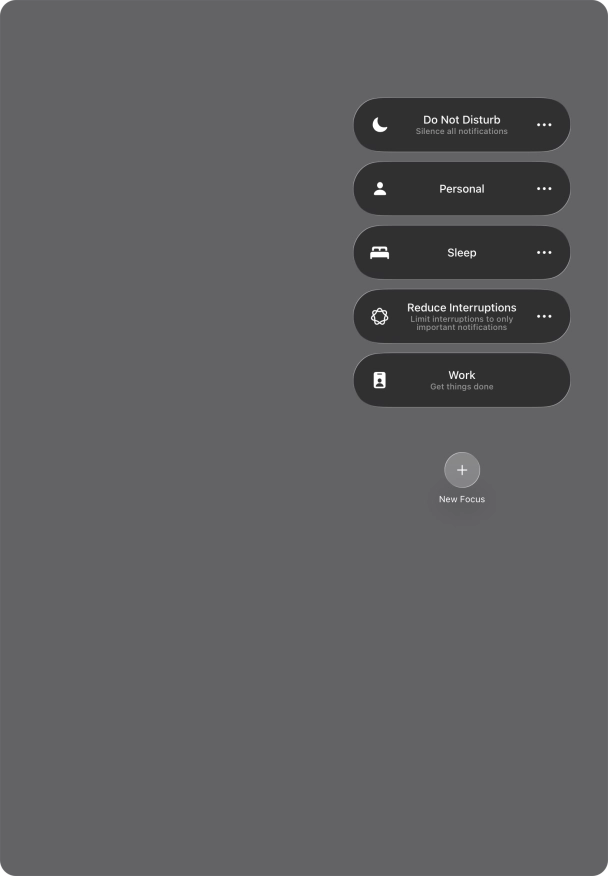 Press the required focus mode to activate or deactivate it immediately.