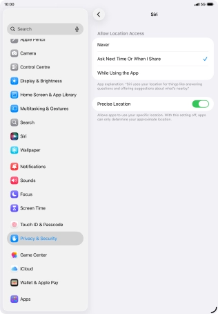 Press the required setting to turn the function on or off.