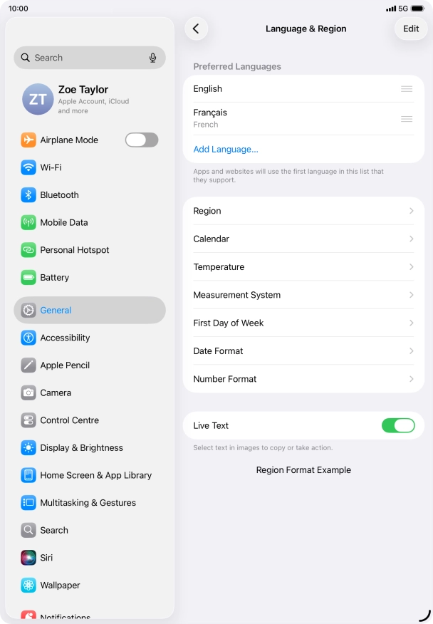 To subsequently select another language as the default language, press the move icon next to the required language and drag it to the top of the list.