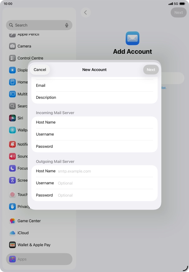 Press Host Name and key in the name of your email provider's outgoing server.