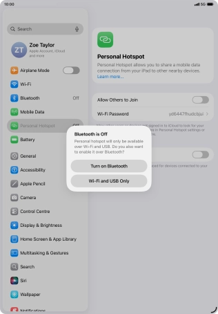 If Wi-Fi is turned on, press Wi-Fi and USB Only.