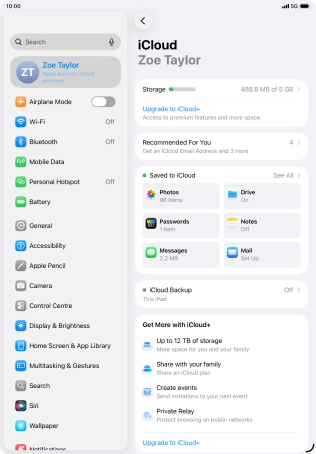 Press iCloud Backup.