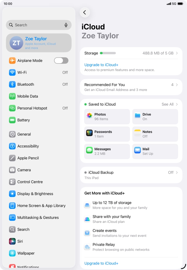 Press iCloud Backup.