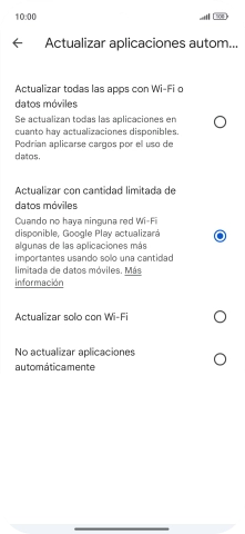 Para activar la actualización automática de apps a través de la red móvil, pulsa el campo junto a 
