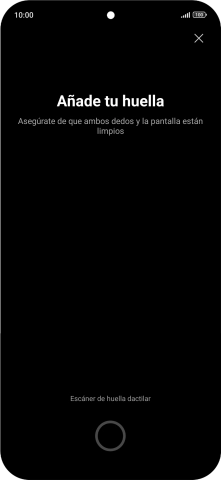 Sigue las indicaciones de la pantalla para crear una huella digital como código de seguridad.