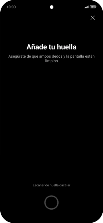 Sigue las indicaciones de la pantalla para crear una huella digital como código de seguridad.