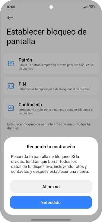 Pulsa Entendido y sigue las indicaciones de la pantalla para crear un código de seguridad del teléfono adicional.