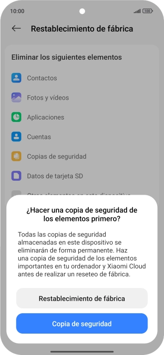 Pulsa Restablecimiento de fábrica.