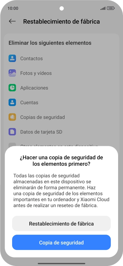 Pulsa Restablecimiento de fábrica.