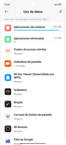 El consumo de datos por cada aplicación aparece bajo el nombre de la aplicación.