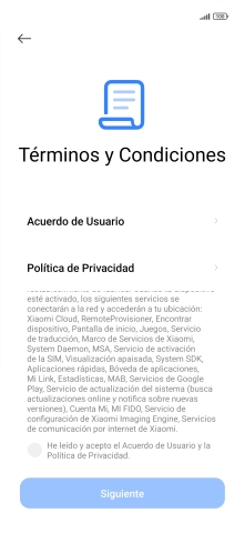 Pulsa en el campo  para aceptar los términos y condiciones.