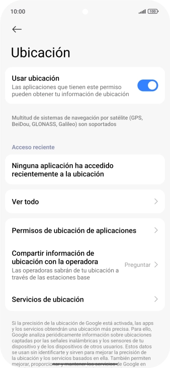 Pulsa Permisos de ubicación de aplicaciones.