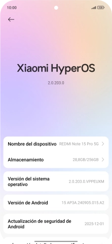 Pulsa Xiaomi HyperOS. Si hay una versión de software nueva disponible, aparecerá ahora en la pantalla. Sigue las indicaciones de la pantalla para actualizar el software del teléfono.