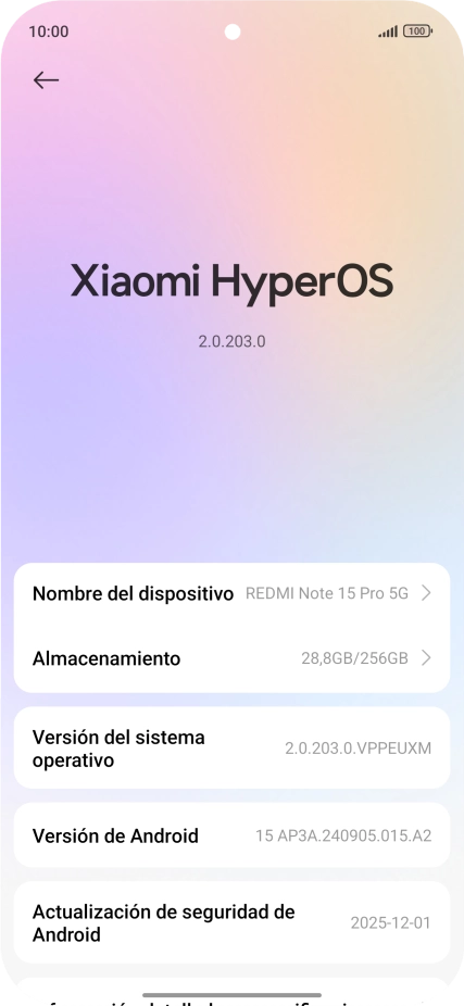 Pulsa Xiaomi HyperOS. Si hay una versión de software nueva disponible, aparecerá ahora en la pantalla. Sigue las indicaciones de la pantalla para actualizar el software del teléfono.