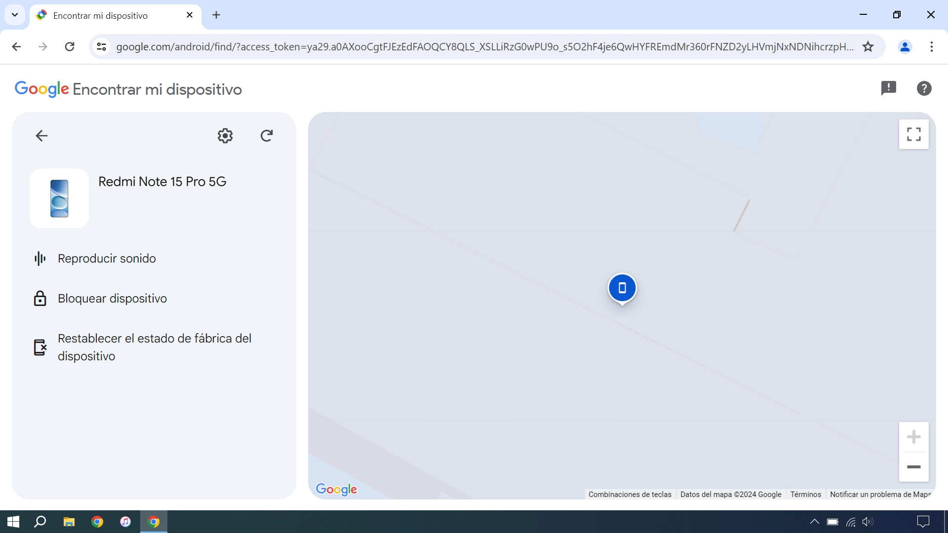 La última posición del teléfono se visualiza en el mapa.