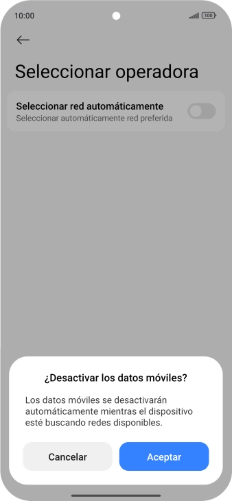 Pulsa Aceptar y espera mientras el teléfono está buscando redes.