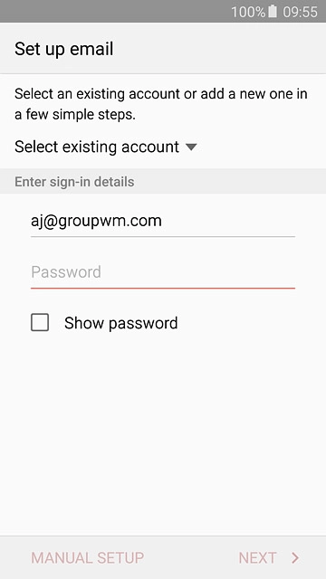 Press Password and key in the password for your email account.