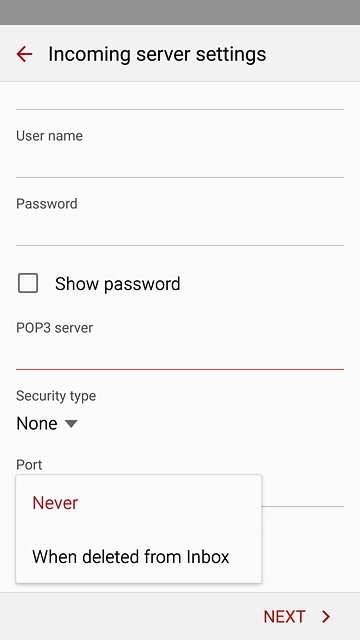 Press Never or When deleted from Inbox.