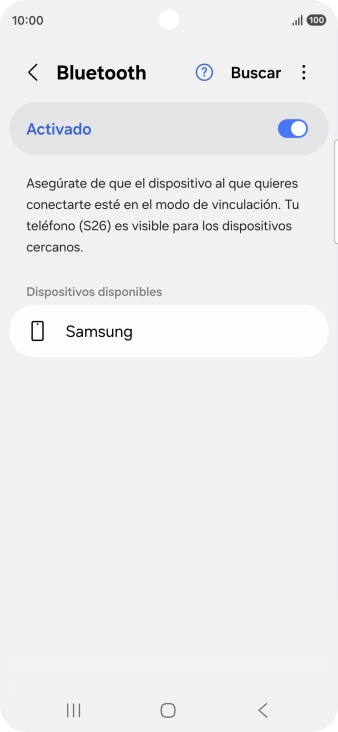 Pulsa el dispositivo Bluetooth deseado y sigue las indicaciones de la pantalla para vincular el dispositivo al teléfono.