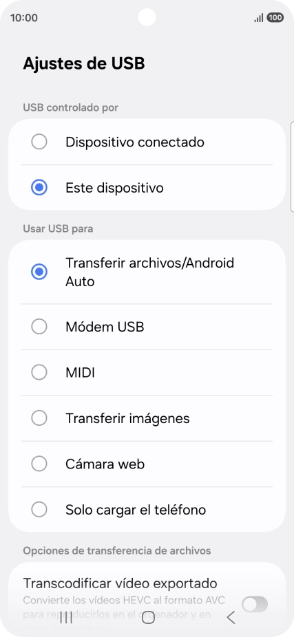 Pulsa Transferir archivos/Android Auto.