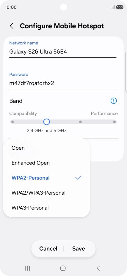 Press WPA3-Personal to password protect your Wi-Fi hotspot.
