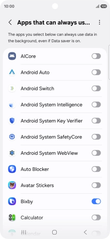 Press the indicators next to the required apps to turn the function on or off.
