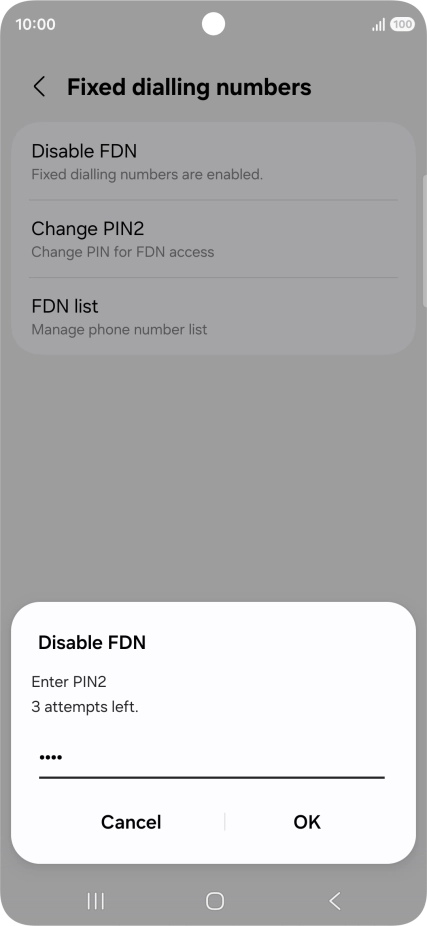 Key in your PIN2 and press OK. The default PIN2 is 1111.