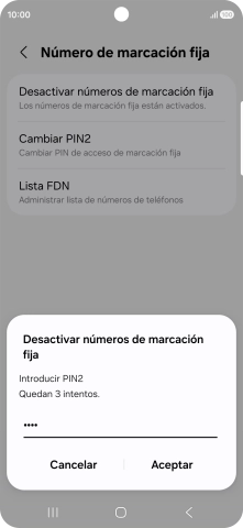 Introduce el código PIN2 y pulsa Aceptar.