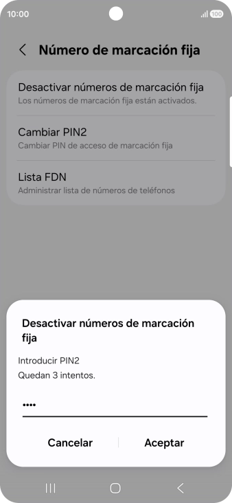 Introduce el código PIN2 y pulsa Aceptar.
