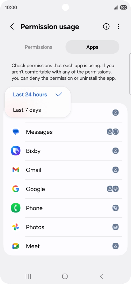 Press the required setting.