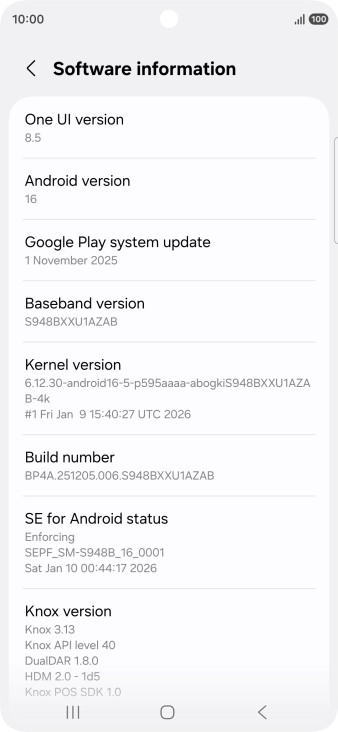 Your phone's software version is displayed below Android version.