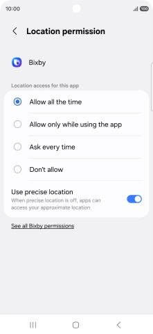 Press the required setting.