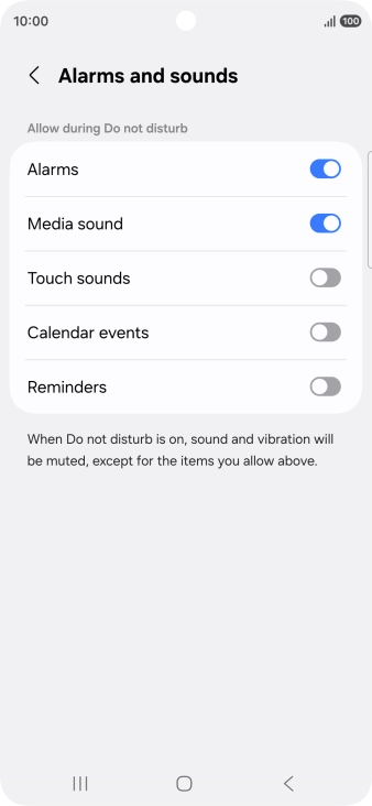 Press the required settings to turn sound and vibration for the selected functions on or off.